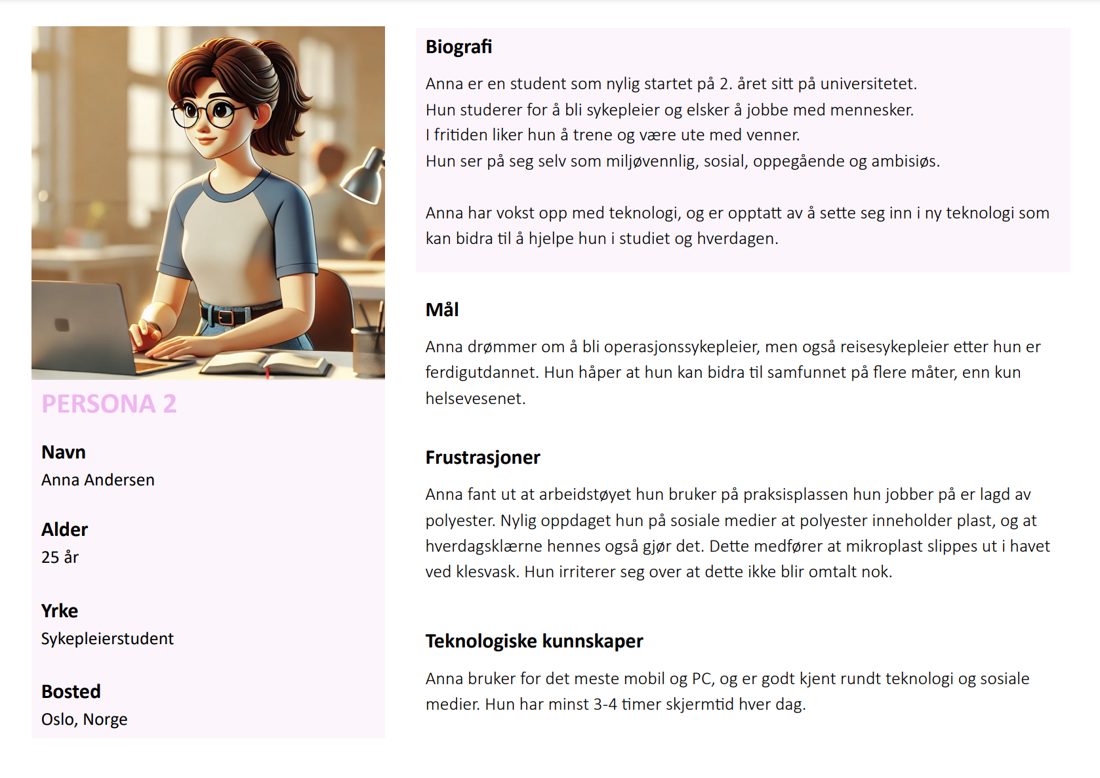Persona 2: Anna, 25, eco-conscious nursing student who wants simple information