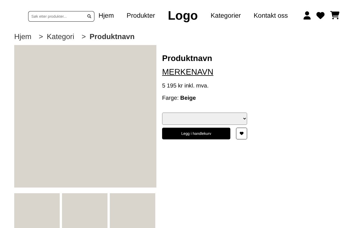 Product page with breadcrumbs, product images, size picker and add-to-cart button